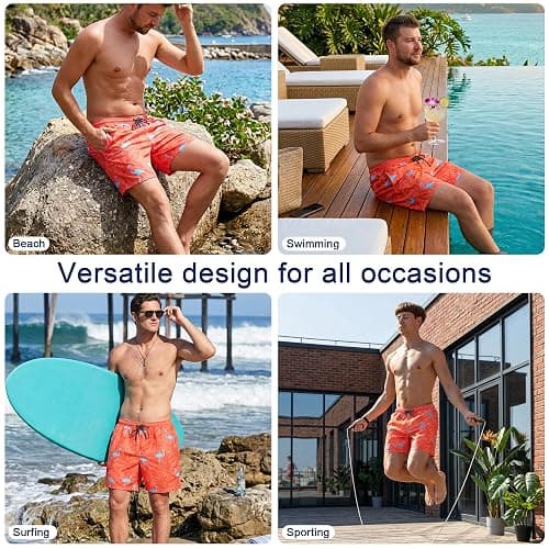 M'annswear Men's Printed Swim Trunks Quick Dry Board Shorts, Elastic Waist Drawstring with Mesh Lining Zipper Pockets thumbnail 4