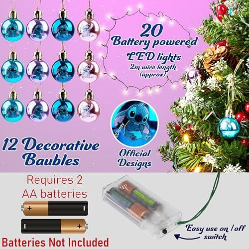 Disney Stitch Mini Christmas Tree, 1.7ft Tabletop Artificial Small Christmas Tree with LED Lights, Xmas Decorations for Home, Office Gifts (Multi Stitch) thumbnail 4