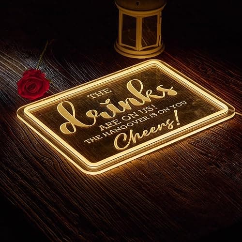 Bar Neon Sign The Drinks Are On Us LED Signs The HanGover is On You Cheers Neon Light Gifts for Wedding Party Bars Pubs Neon Signs Decorations thumbnail 3