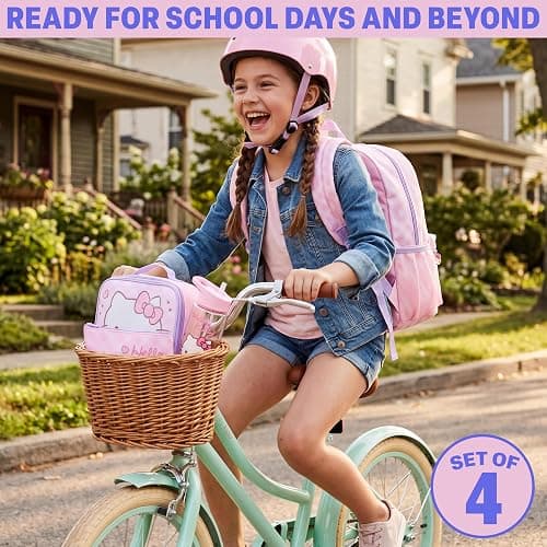Get Trend Hello Kitty Sanrio Kids Backpack Set, 4 Pcs Large School Bag Rucksack with Pencil Case, Insulated Lunch Bag & 500ml BPA Free Water Bottle, School Supplies Gifts (Pink Hello Kitty) thumbnail 6
