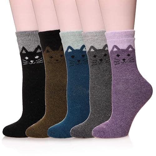 Velice Women Wool Socks Thick Thermal Hiking Warm Winter Crew Cushion Cozy Work Boot Socks 5 Pairs - Image 1