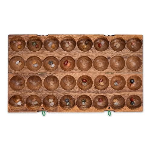 LOGOPLAY Hus - Bao - Kalaha - Mancala - Steinchenspiel - Edelsteinspiel aus Samena-Holz inkl. Edelsteinen - Schlaufenverschluss thumbnail 6