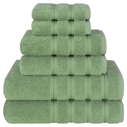 American Soft Linen Luxury 6 Piece Towel Set, 2 Bath Towels 2 Hand Towel 2 Washcloths, 600 GSM 100% Cotton Turkish Towels for Bathroom, Sage Green Towel Sets - Image 1