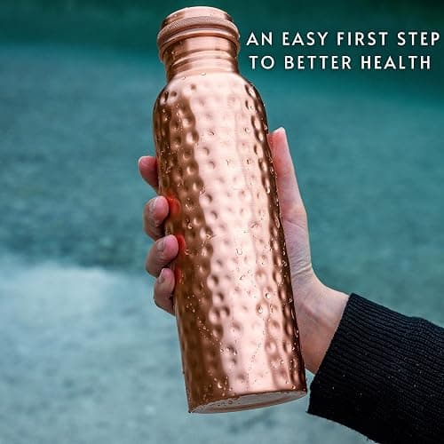Kosdeg Copper Water Bottle - 34 Oz Extra Large - A Hammered Ayurvedic Pure Copper Vessel For Drinking - Drink More Water, Lower Your Sugar Intake And Enjoy The Health Benefits Immediately thumbnail 3