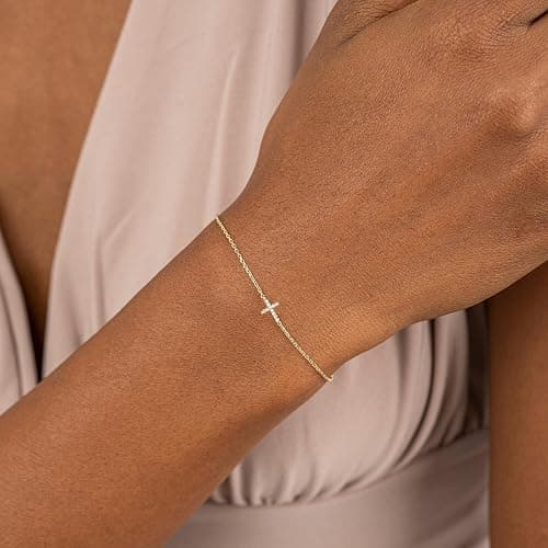 Gold Bracelets for Women,Dainty Gold Cross Bracelet 14K Gold Plated Beaded Bracelets for Women Trendy Bracelet Stack Pearl Bracelet Set Waterproof Chain Bracelet Gold Jewelry for Women Baptism Gifts thumbnail 4