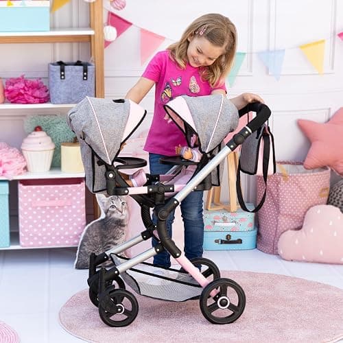 Bayer Twin Doll Pram Neo, Grey, Pink with Butterfly, Jean Look thumbnail 6