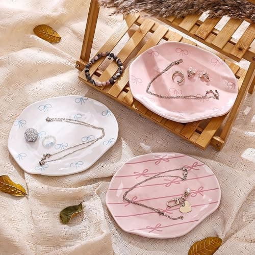 Koythin Ceramic Jewelry Tray, Cute Blue Bow Jewelry Dish for Women, Aesthetic Room Decor Trinket Dish for Birthdays Christmas Mother's Day (Blue Bow) thumbnail 2