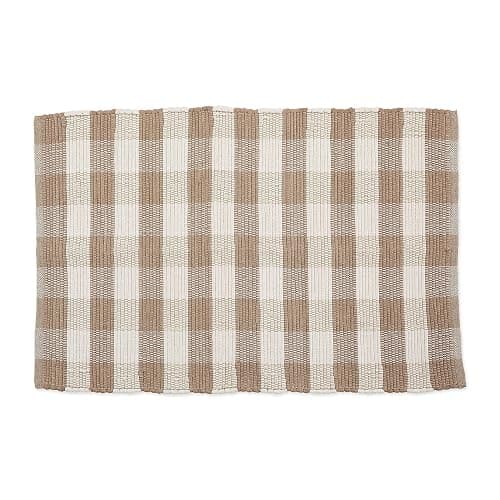 DII Buffalo Check Rug Collection, Hand Dyed Reversible Chindi Rug, 26x40, Stone/Cream - Image 1