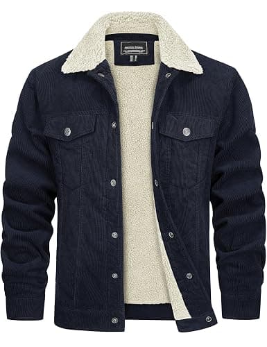 TACVASEN Men's Corduroy Jacket Fleece Sherpa Lined Winter Coats Warm Cotton Casual Trucker Cargo Jacket with Multi Pockets - Image 1