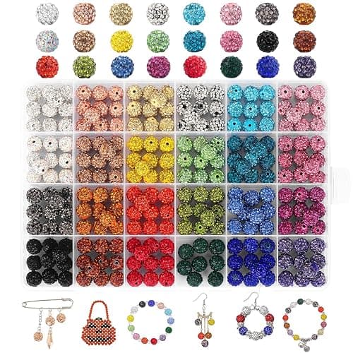 240pcs 24 Colors Rhinestone Beads for Crafts, Sparkle Round Crystal Disco Ball Clay Rhinestone Beads for DIY Jewelry Making Bracelet, Necklace, Earring and Christmas Decoration (10mm) - Image 1