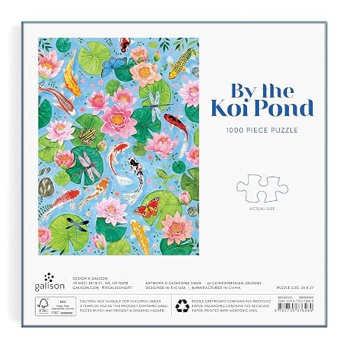 Galison by The Koi Pond – 1000 Piece Puzzle Fun and Challenging Activity with Bright and Bold Artwork of Beautiful Koi Fish Pond for Adults and Families thumbnail 3