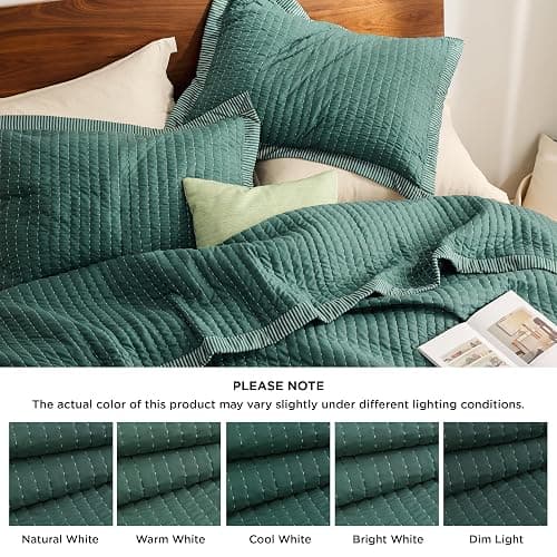 Bedsure Dark Green Quilts King Size - King Quilt Bedding Set Bedspread Coverlet, Lightweight Corduroy Pattern Bedspread, 3-Piece Set with 106"x96" Coverlet & 2 Pillow Shams, All-Season Soft Microfiber thumbnail 7