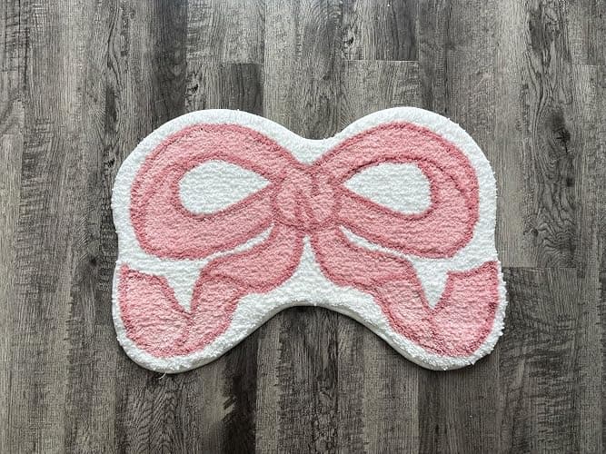 Luxape Bow Rug - Bow Shaped Bathroom mat - Handmade & Premium- 30in (75cm) - Pink bathmat - Designer Rugs - Aesthetic Room Decor - Cute Room Decor Coquette bathmat Rug thumbnail 2