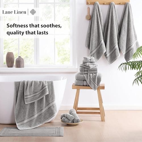 Bath Towels for Bathroom - 100% Cotton Towel Set, Soft Bath Set- 6 Bathroom Towels, 6 Hand Towels, 6 Wash Cloths, Quick Dry, Highly Absorbent Shower Towels - 18 Piece Set Grey - 18 Piece Set - Grey thumbnail 4