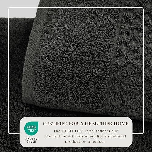 Dark Grey Bath Towels - 100% Cotton 6 Piece Towel Set - 2 Bath Towels, 2 Hand Towels, 2 Washcloths - Absorbent, Durable, Quick-Dry Towel for Bathroom - Low-Twist Two-Ply Decorative Towel (Midnight) - 6 Piece Set - 13 Midnight thumbnail 2