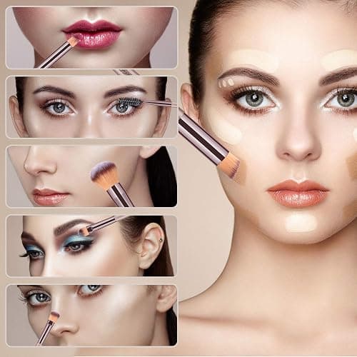 HEYMKGO Makeup Brushes, 15 Pcs Make Up Brushes Set Professional Champagne Gold Makeup Brush Pack, Foundation Blending Powder Blush Concealers Eyeshadow Eyeliner Make-up Brush Kits with Cosmetics Bag thumbnail 7