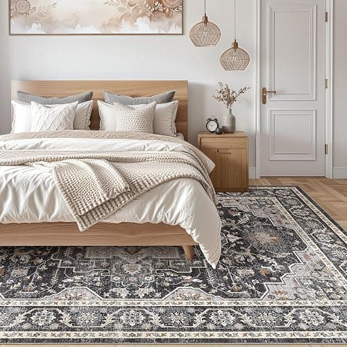 Vintage Living Room Area Rug 8x10 - Large Soft Washable Oriental Traditional Distressed Farmhouse Rugs for Bedroom - Indoor Floor Accent Carpet for Home Office House Decor - Black thumbnail 6