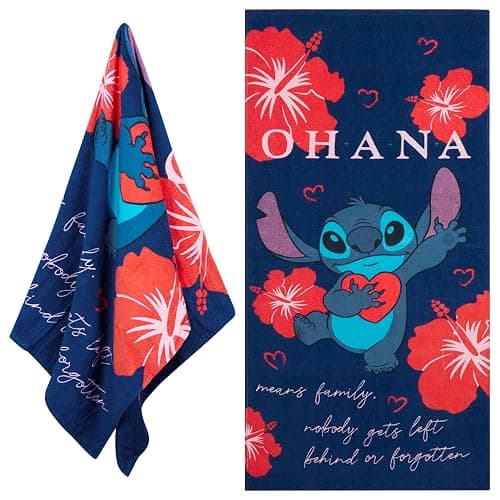 Disney Stitch Beach Towel Kids Toddlers Quick Dry Towel for Pool Beach Bath Swimming Trips Travel Essentials Vacation 55x27” (Blue/Red Stitch) - Image 1