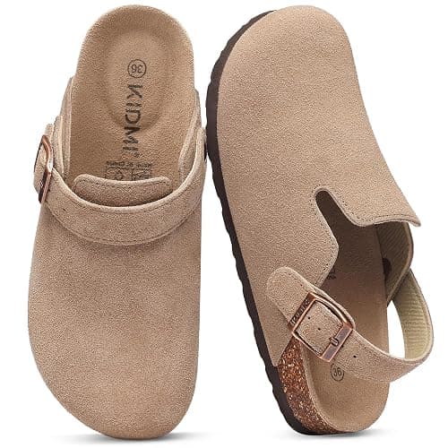 KIDMI Women's Suede Clogs with Back Strap Men's Leather Mules Cork Footbed Slip on Potato Shoes - Image 1