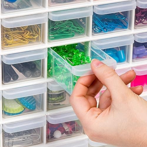 IRIS USA 44-Drawer Small Parts Storage Cabinet, Crafts, Made in USA, White | Wall-mountable, Stackable, Building Bricks, Screws, Nuts & Bolts, Hardware, Garage Tool Storage thumbnail 7