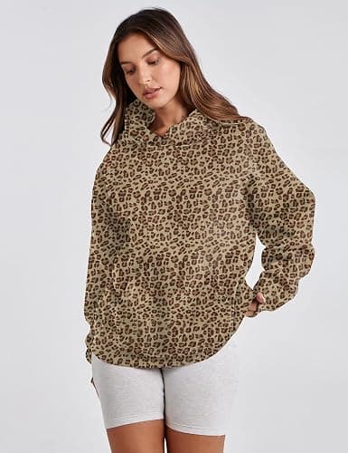 Lauweion Women Solid Basic Fleece Letter Loose Hoodie Sweatshirt Long Sleeve Kangaroo Pocket Drop Shoulder Pullovers Top thumbnail 5