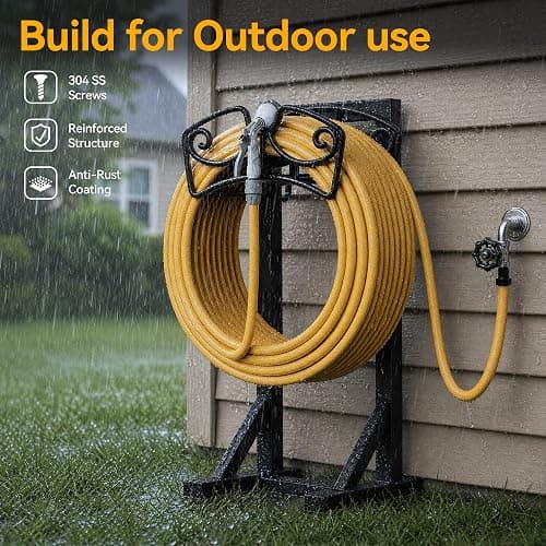 Garden Hose Holder Stand, Freestanding Metal Water Hose Storage Rack with Hooks for Outside Yard Lawn, Heavy Duty thumbnail 5