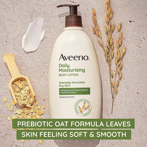 Aveeno Daily Moisturizing Body Lotion for Dry Skin with Prebiotic Oat, Fragrance & Paraben Free, Non-Greasy, Non-Comedogenic, for Sensitive Skin & 48-Hour Moisturizer 18 Fl Oz thumbnail 4