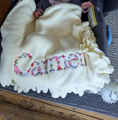 SWaddle AN Personalized Floral Embroidered Name Blanket – Soft Cotton Knit Newborn Blanket, Custom Keepsake Gift, Cozy Cover for Girls, Unique Shower Present thumbnail 2