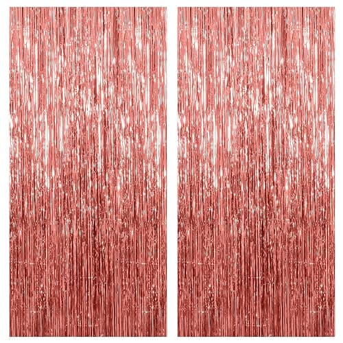2 Pack Rose Gold Backdrop Birthday Decorations Foil Curtain Bachelorette Party Decor Rose Gold Decor Party Streamers Groovy Birthday Decorations Backdrop - Image 1