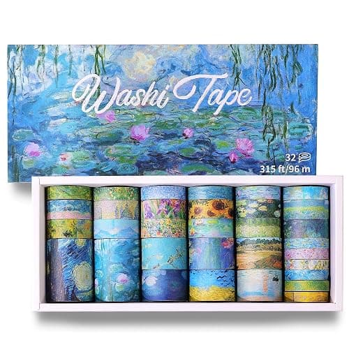 PAGEMORE 32 Rolls Washi Tape Set, Colored Van Gogh Patterns Decorative Masking Tape, Vintage Artists Tapes for Journaling, Junk Journal, DIY Craft Projects, Scrapbooking Supplies Decor - Image 1