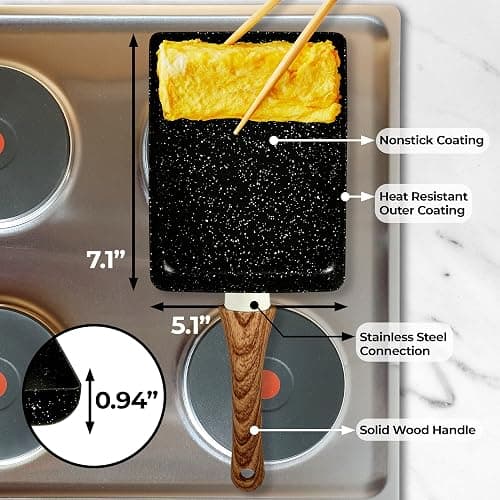 YumOmNom Tamagoyaki Pan – Japanese Nonstick Egg Cookware, Rectangle Frying Pan for Omelettes & Rolls – Kitchen Accessories (Without Lid) thumbnail 3
