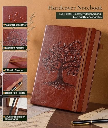 PAIBAS Vintage Leather Journal with 300 Numbered Pages,B5 Lined Journal for Men Women,Daily Journals for Writing,College Ruled Notebook for Work,School,Note taking,Travel Diary,Large (7" x 10") thumbnail 3
