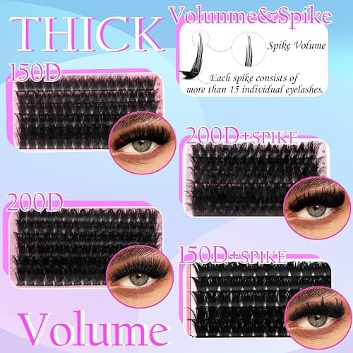 YIDUO 575Pcs Lashes Clusters Kit with Glue and Removers, D Curl Volume 150D+200D Thick+Spiky Lashes Extension, 12-21mm Thick Extension Eyelashes DIY Individual False Eyelash Kit DIY at Home Easily thumbnail 4