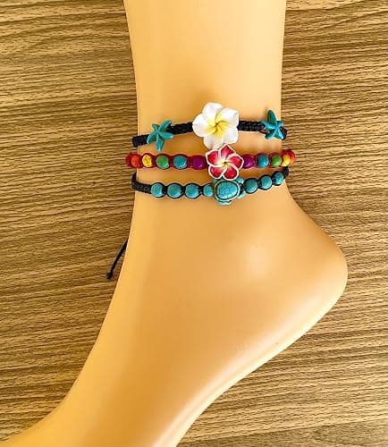 LAVIP Leather Anklet or Bracelet Starfish Turquoise Hawaiian Plumeria Flower Starfish Turquoise Hemp Bracelet thumbnail 6