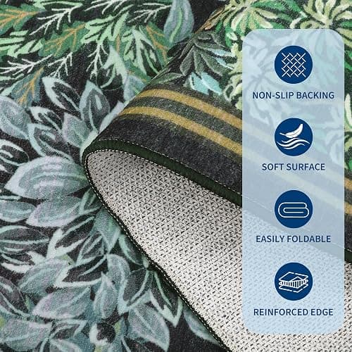 GarveeHome Forest Rugs 6x9, Blue Green Washable Area Rug for Living Room, Botanical Low Pile Non Slip Stain Resistance Woodland Area Rug for Farmhouse, Bedroom, Dining Room thumbnail 6