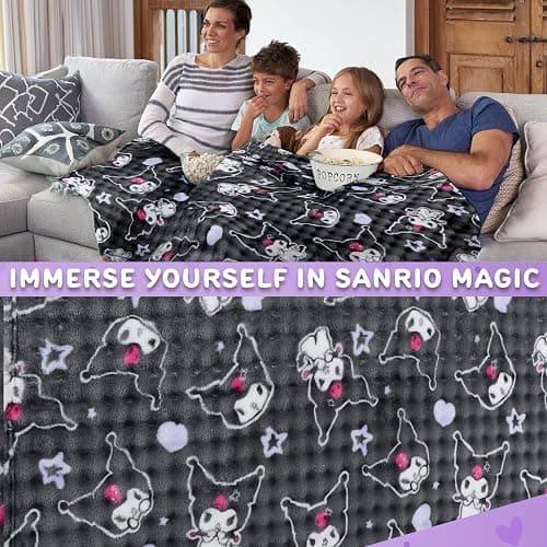 Get Trend Hello Kitty Sanrio Waffle Blanket for Girls, Teens, Women, 51 x 59 in, Kuromi Throw Blanket, Throw for Bed, Room Decor, Kawaii Gifts for Her (Grey Kuromi) thumbnail 6