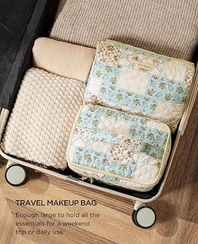 2 Pack Floral Double Layer Quilted Makeup Bag  thumbnail 7
