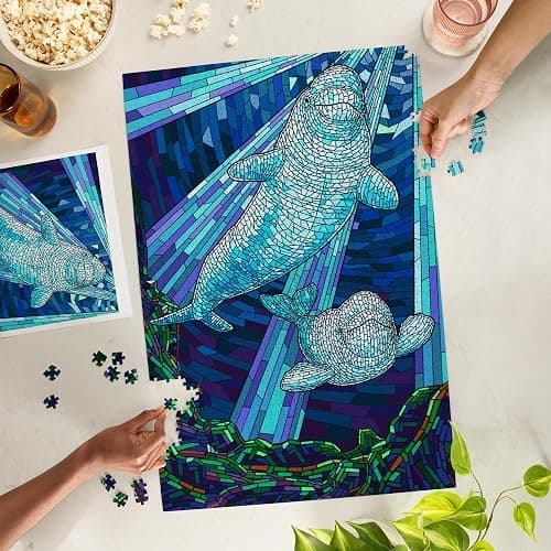 Lantern Press Mosaic, Beluga Whale 1000 Piece Jigsaw Puzzle for Adults, Made in USA with Reference Poster thumbnail 2