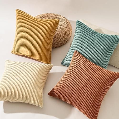 Topfinel Decorative Throw Pillow Covers Cushion Cases, Set of 4 Soft Velvet Modern Double-Sided Designs, Mix and Match for Boho Farmhouse Fall Home Decor (18x18 inch, Orange/Teal) thumbnail 5