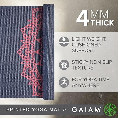 Gaiam Print Yoga Mat, Non Slip Exercise & Fitness Mat for All Types of Yoga, Pilates & Floor Exercises thumbnail 5