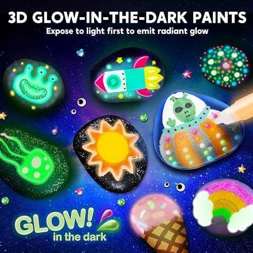 Rock Painting Kit- Glow in The Dark Rock Kit, Arts and Crafts for Kids Ages 6-12, Art Supplies Toy , Kids Craft Paint Kits, Arts & Crafts for Boys Girls Birthday Party Gift Toy thumbnail 2