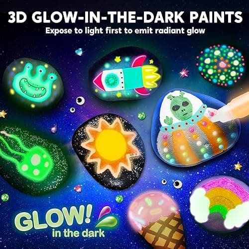 JOYIN Rock Painting Kit- Glow in The Dark Rock Kit, Arts and Crafts for Kids Ages 6-12, Art Supplies Toy, Kids Craft Paint Kits, Arts & Crafts for Boys Girls Birthday Party Gift Toy - Glow in the Dark thumbnail 2