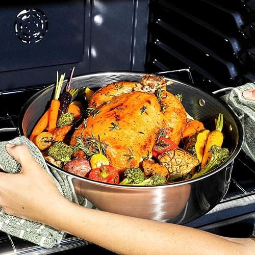 HexClad Hybrid Nonstick 7-Quart Sauté Pan with Tempered Glass Lid, Chicken Fryer, Stay-Cool Handles, Dishwasher-Friendly, Oven-Safe Up to 900°F, Induction Ready, Compatible with All Cooktops thumbnail 7