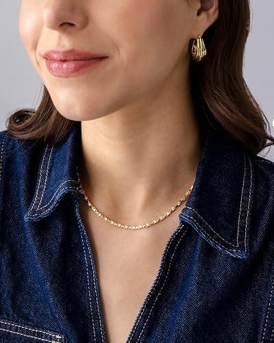 PAVOI 14K Gold Plated Simulated Diamond Tennis Necklaces for Women - Classic Tennis Chain - Timeless Station Round and Pear Cubic Zirconia Stones Choker Necklace thumbnail 4