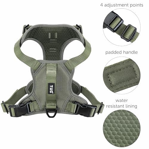 TUG Dog Harness with 2 Leash Connection Points | Adjustable, Padded, Lightweight | Handle on Back | No-Pull Front Clip (Medium, Green) thumbnail 4