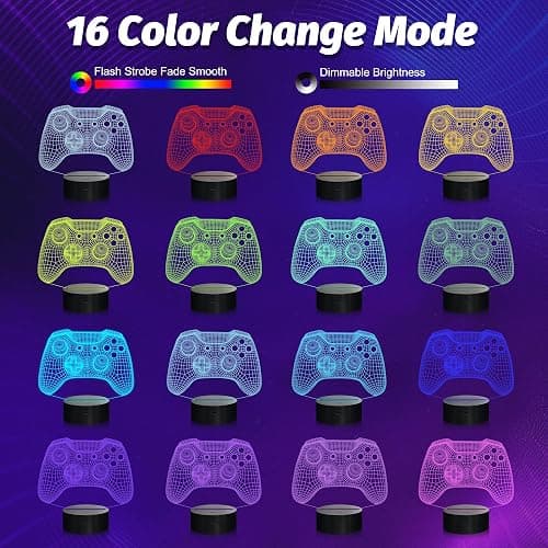 Attivolife Gamepad 3D Illusion Lamp, Controller Night Light with Remote Control + Timer 16 Color Changing Desk Lamp Kids Gamer Room Decor Plug in Best Cool Festival Birthday Gift for Boy Men thumbnail 4