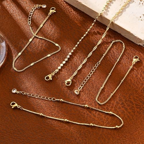 Striviio Gold Bracelets for Women, 14K Gold Plated Stackable Bracelet Stack Set Adjustable Charm Paperclip Chain Snake Link Layered Waterproof Jewelry Sets Gifts thumbnail 5