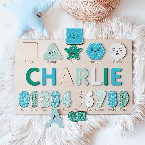 Personalized Name Puzzle with Numbers and Shapes, Name Puzzle for Kids, Custom Birthday Gift for Kids, for Toddlers, Unique New Baby Gift, 1 Year Old Boy and Girl Toys, Wood Toy thumbnail 3