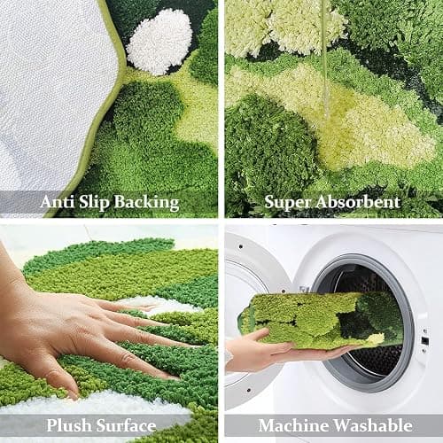 Hifuwan Cute Green Moss Bathroom Runner Rug Long Rectangular Boho Aesthetic Leaf Leaves Bath Mat Shaggy Non Slip Absorbent Shower Mat Decor thumbnail 5