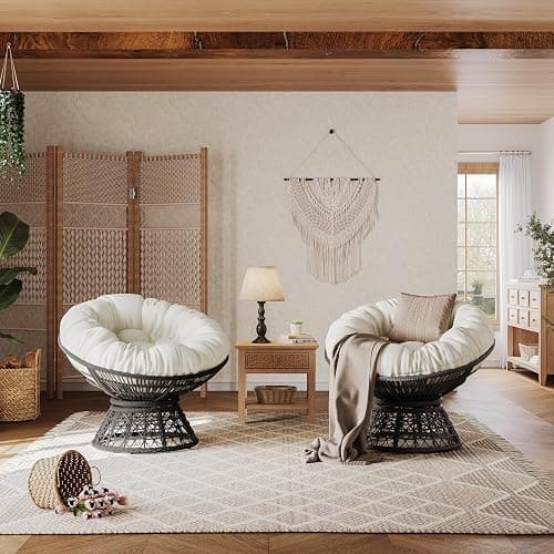 Yaheetech Indoor Papasan Chairs with Thick Tufted Cushions and Frame, Swivel Wicker Ergonomic Lounge Reading Chairs for Living Room/Bedroom, Beige thumbnail 7